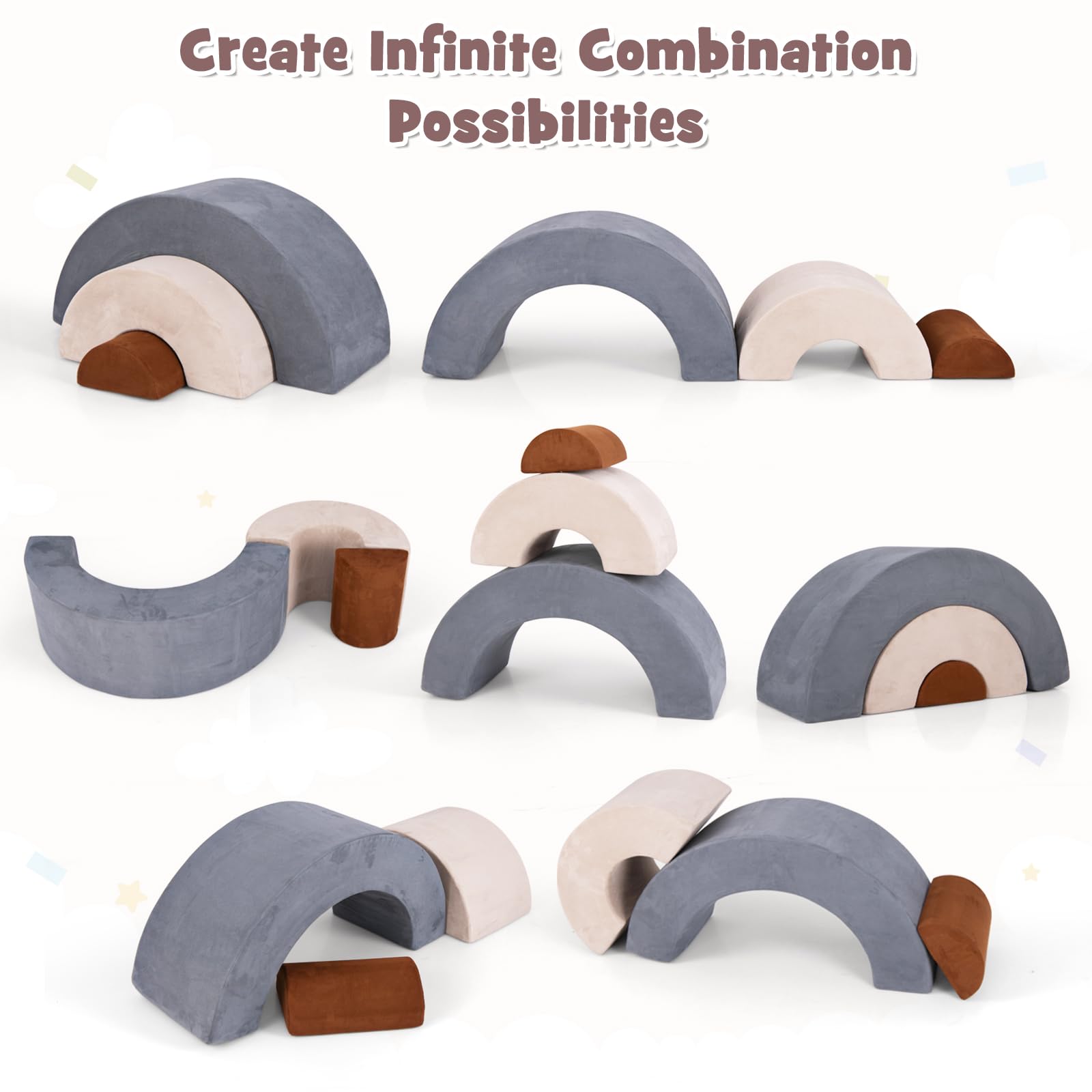 INFANS Climbing Toys for Toddlers, 3pc Foam Climbing Blocks Rainbow Shaped Indoor Play Set, Rainbow Crawling Tunnel