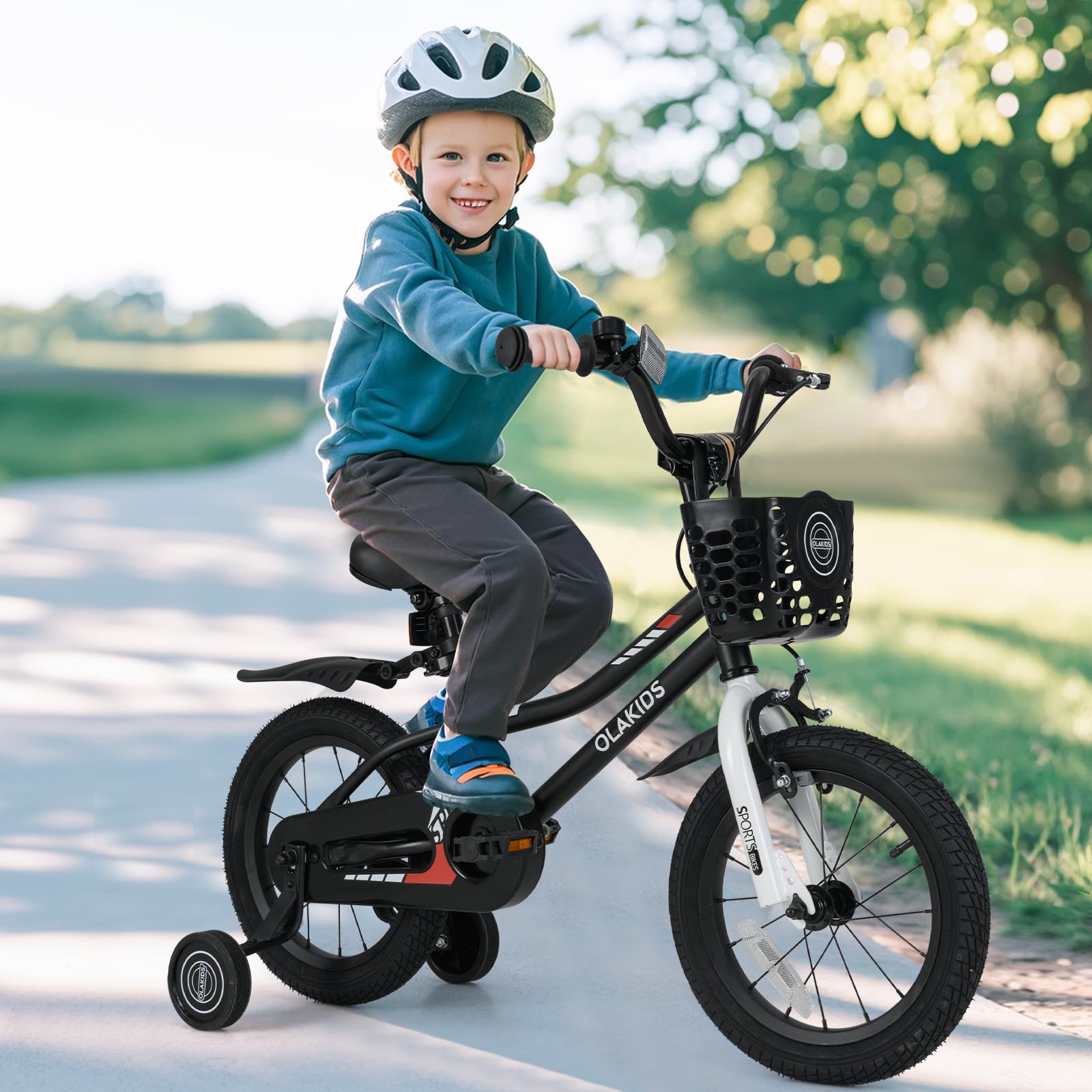 INFANS Kids Bike 12 Inch Toddlers Bike with Training Wheels Basket Adjustable Seat Handbrake and Coaster Brake