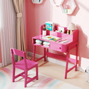 INFANS Table and Chair Set, Toddler Wooden Student Study Desk with Chair Storage Hutch Compartments Drawers