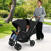 INFANS Double Stroller, Foldable Baby Tandem Stroller with Djustable Backrest Canopy Footrest