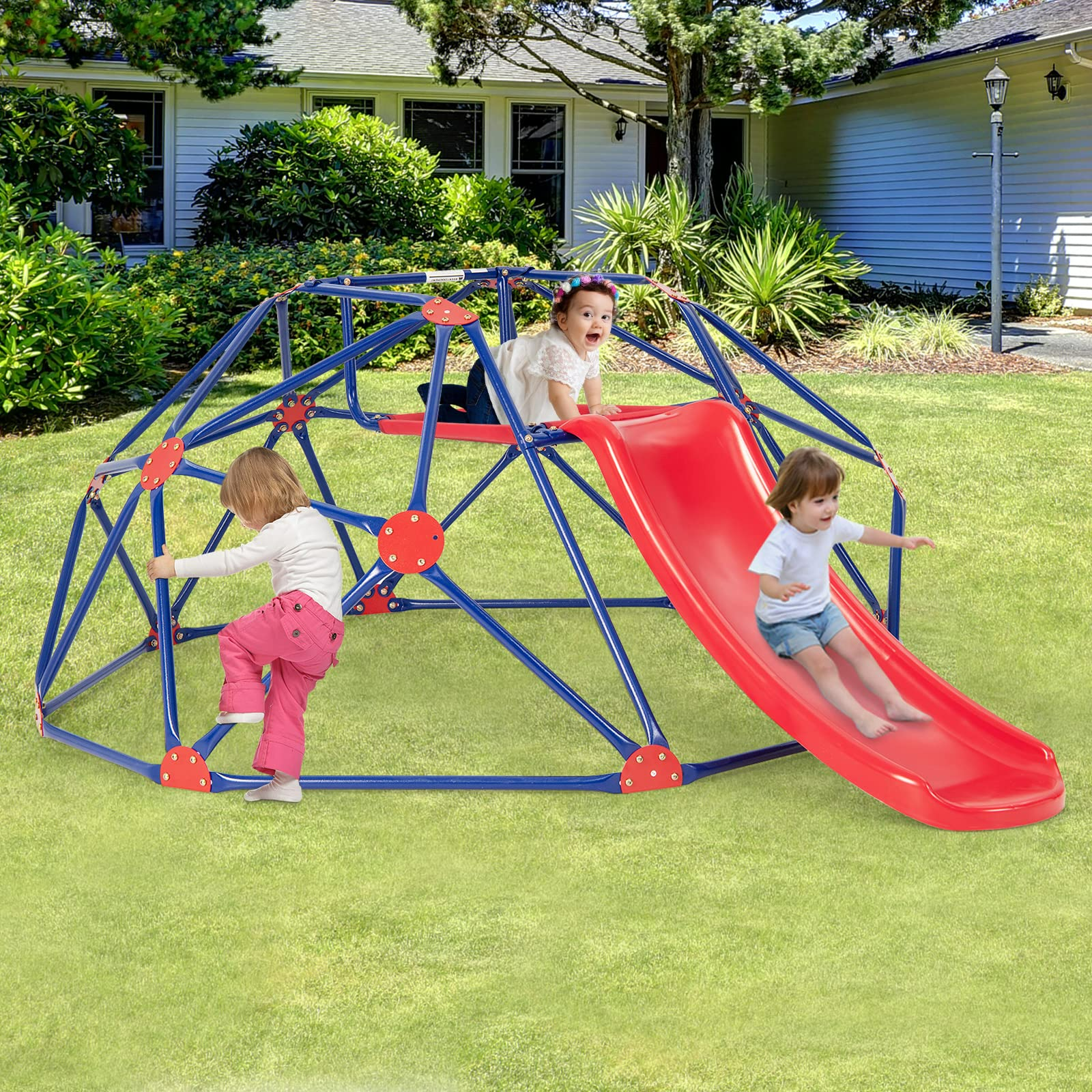 INFANS Climbing Dome with Slide, Kids Outdoor Jungle Gym Geometric Dome Climber, 8FT Climbing Structure Backyard Playground
