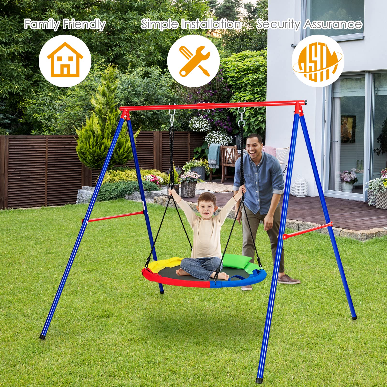 INFANS 660lbs 40 Inch Saucer Tree Swing, Round Flying Swing Seat for Kids, Outdoor Round Platform Swing
