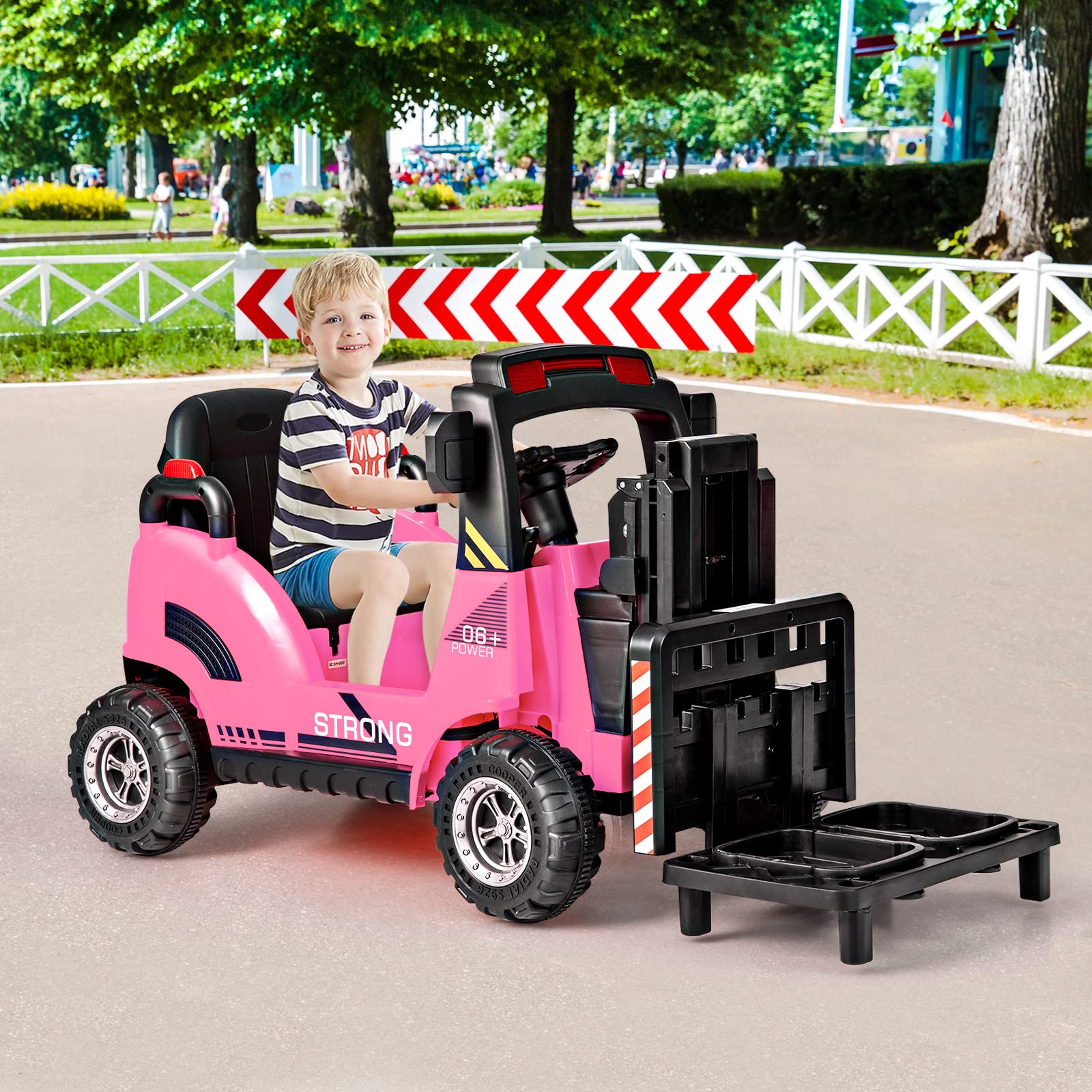 INFANS Ride on Forklift, 12V Kids Electric Vehicle Construction Truck with Liftable Fork and Pallet, Toddlers Battery Powered Car