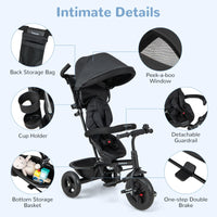 INFANS Kids Tricycle, 6 in 1 Baby Trike Toddler Bike with Reversible Seat, Adjustable Push Handle, Removable Canopy