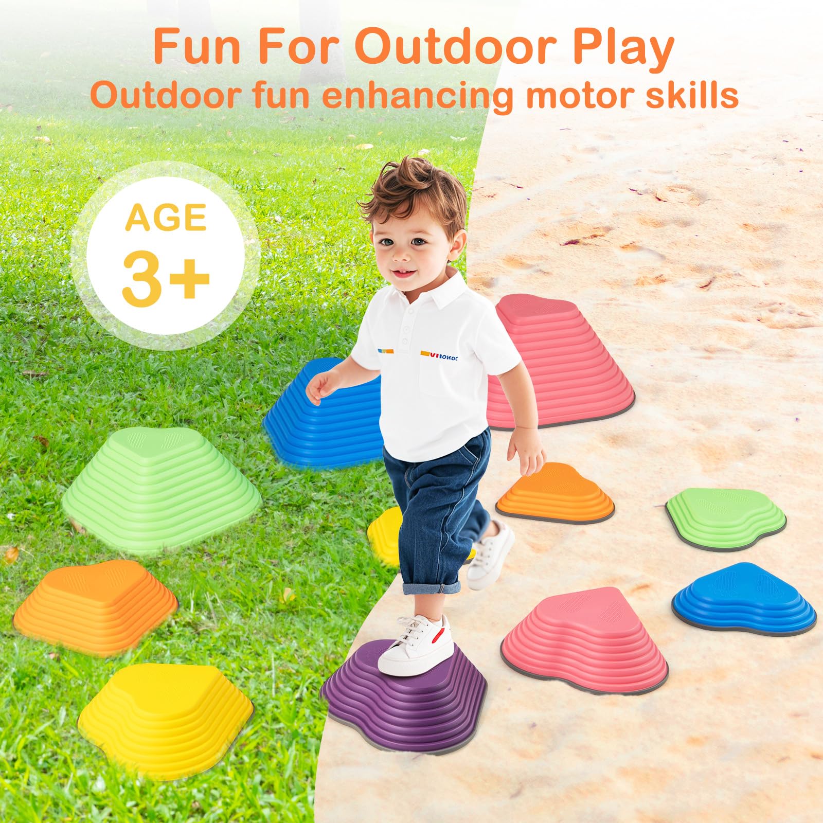 INFANS Balance Stepping Stones for Kids, 6, 11pcs Non-Slip Plastic Balance Stones, Indoor Outdoor Coordination Balance Blocks