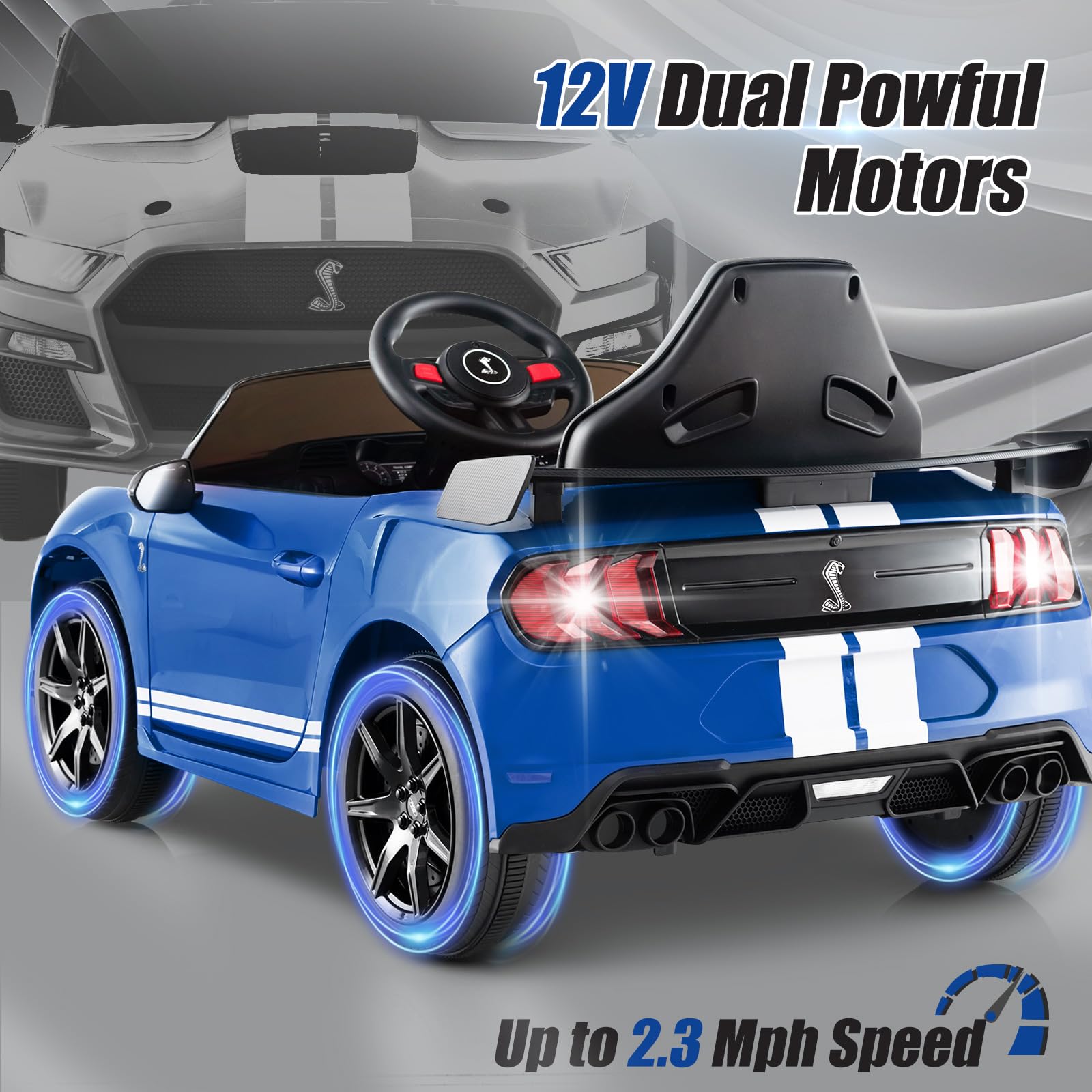 Licensed Ford Mustang GT500 Ride on Car for Kids by INFANS, Battery Powered Electric Vehicle with Remote Control, 37-96 months