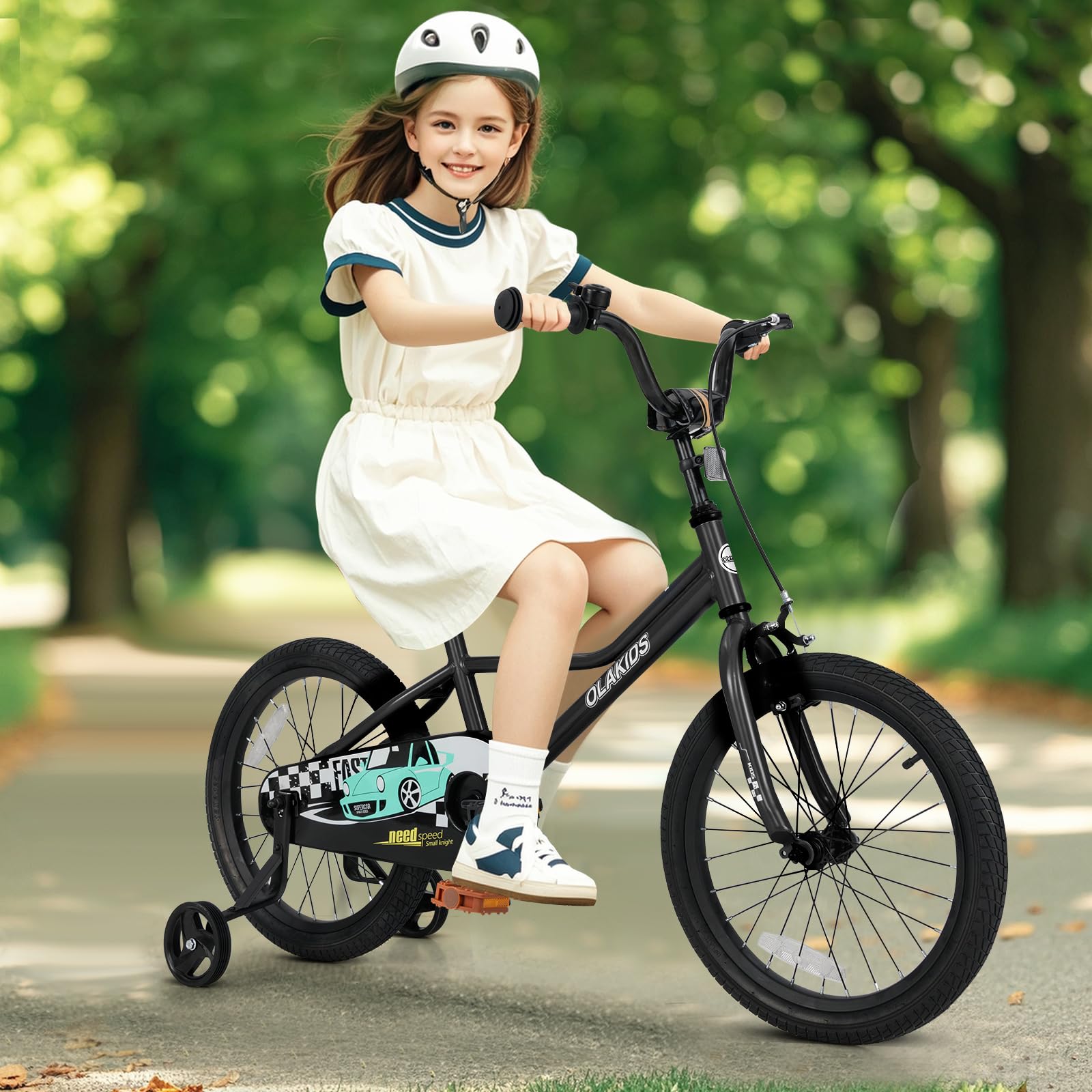 INFANS Kids Bike, 16 18 Inch Toddlers Bike with Training Wheels Safety Bell Adjustable Seat and Handlebar