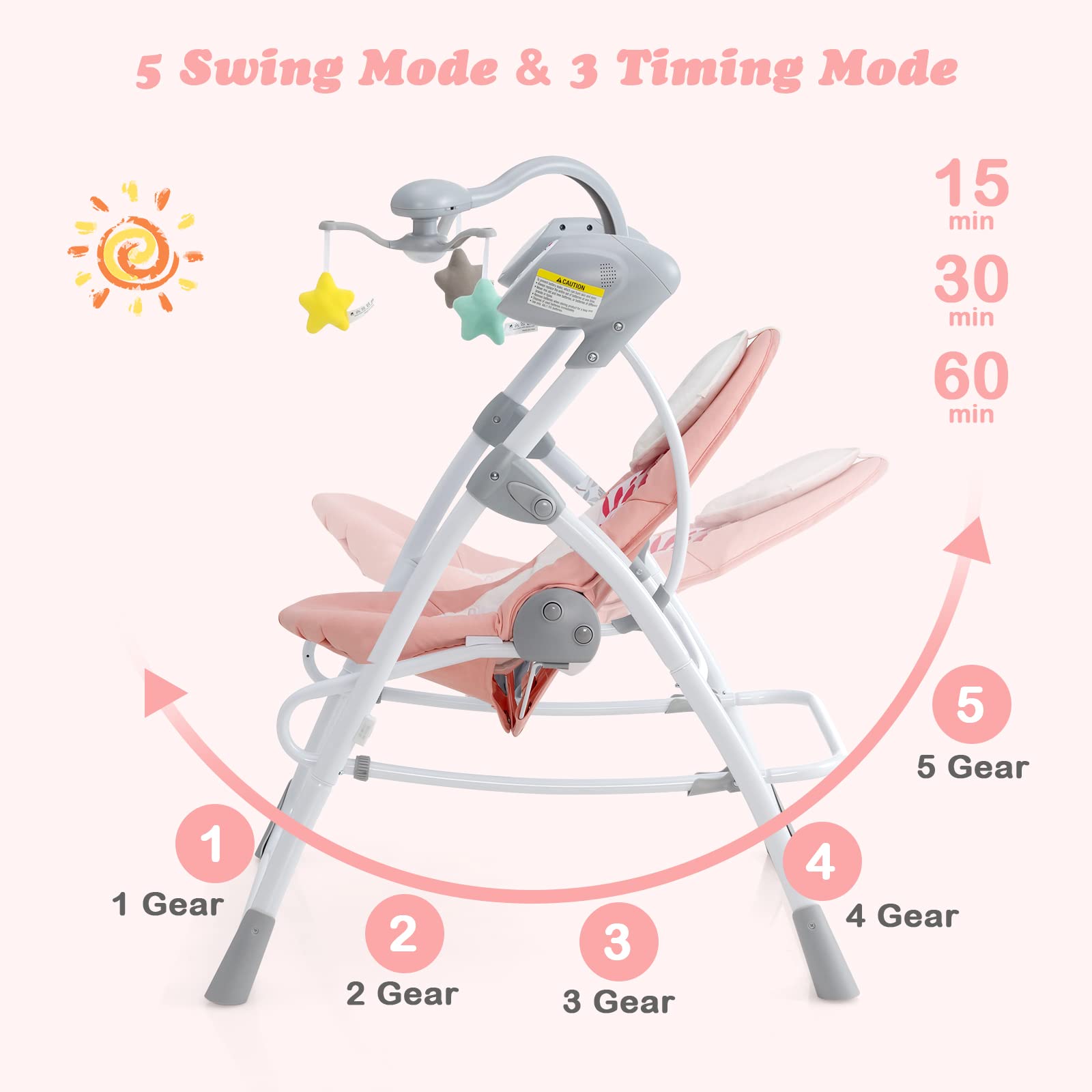 INFANS 2 in 1 Baby Swing and Bouncer for Infants with 5 Speed Sway Music Timing 3 Toys Remote Control, Easy Fold