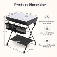 INFANS Baby Changing Table with Wheels, Portable Folding Diaper Station Nursery Organizer with Adjustable Height