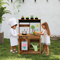 INFANS Mud Kitchen, Outdoor Play Kitchen with Drawing Board, Cooking Accessories, Wooden Kids Kitchen Playset