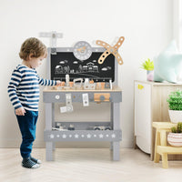 INFANS Tool Bench Set for Toddlers, Kids Wooden Workbench with Blackboard Construction Building Tools and 62 Accessories