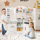 INFANS Corner Kids Kitchen Playset, Toddler Wooden Pretend Cooking Set with Lights Sounds Coffee Machine Washing Machine