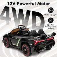 INFANS 2 Seater Kids Ride on Car, 12V 4WD Licensed Lamborghini Veneno Powered Electric Vehicle with Rocking Mode, Remote Control