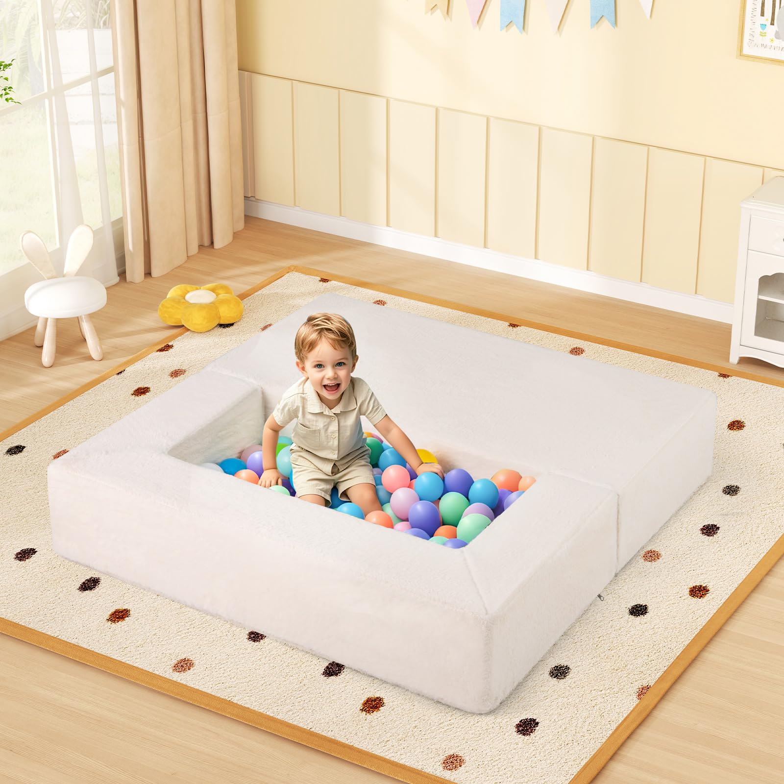 INFANS Modular Kids Play Couch, Toddler Sectional Fort Building Sofa for Playroom, Bedroom, Convertible Soft Foam Furniture