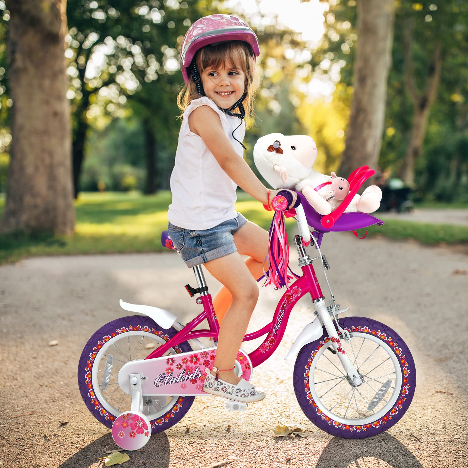 INFANS Kids Bike for Girls, 14 16 Inch Children's Bicycle with Removable Training Wheels and Doll Seat
