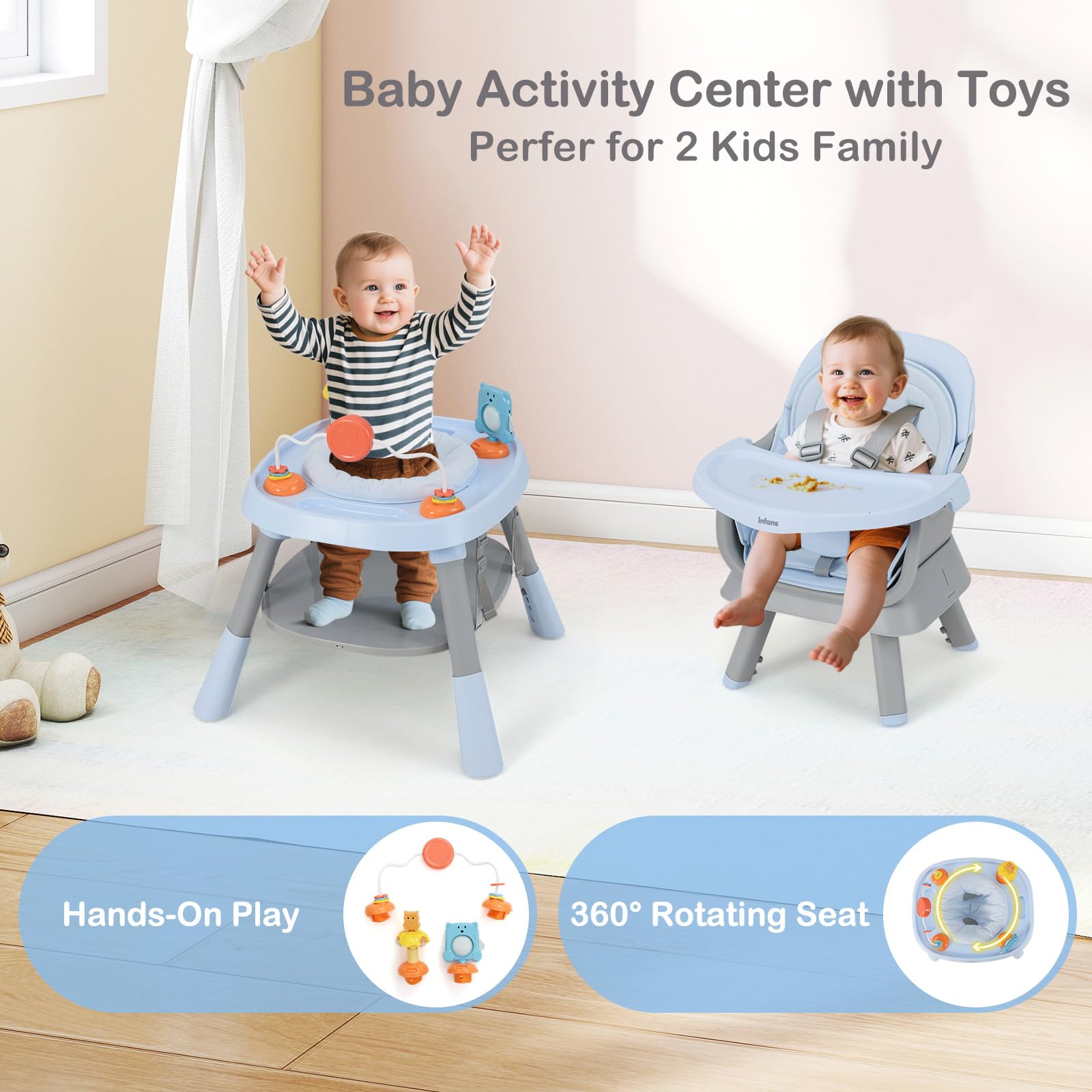 INFANS 9 in 1 High Chair, Convertible Baby Highchair, Table and Chair Set Building Block Infant Dining Booster Seat