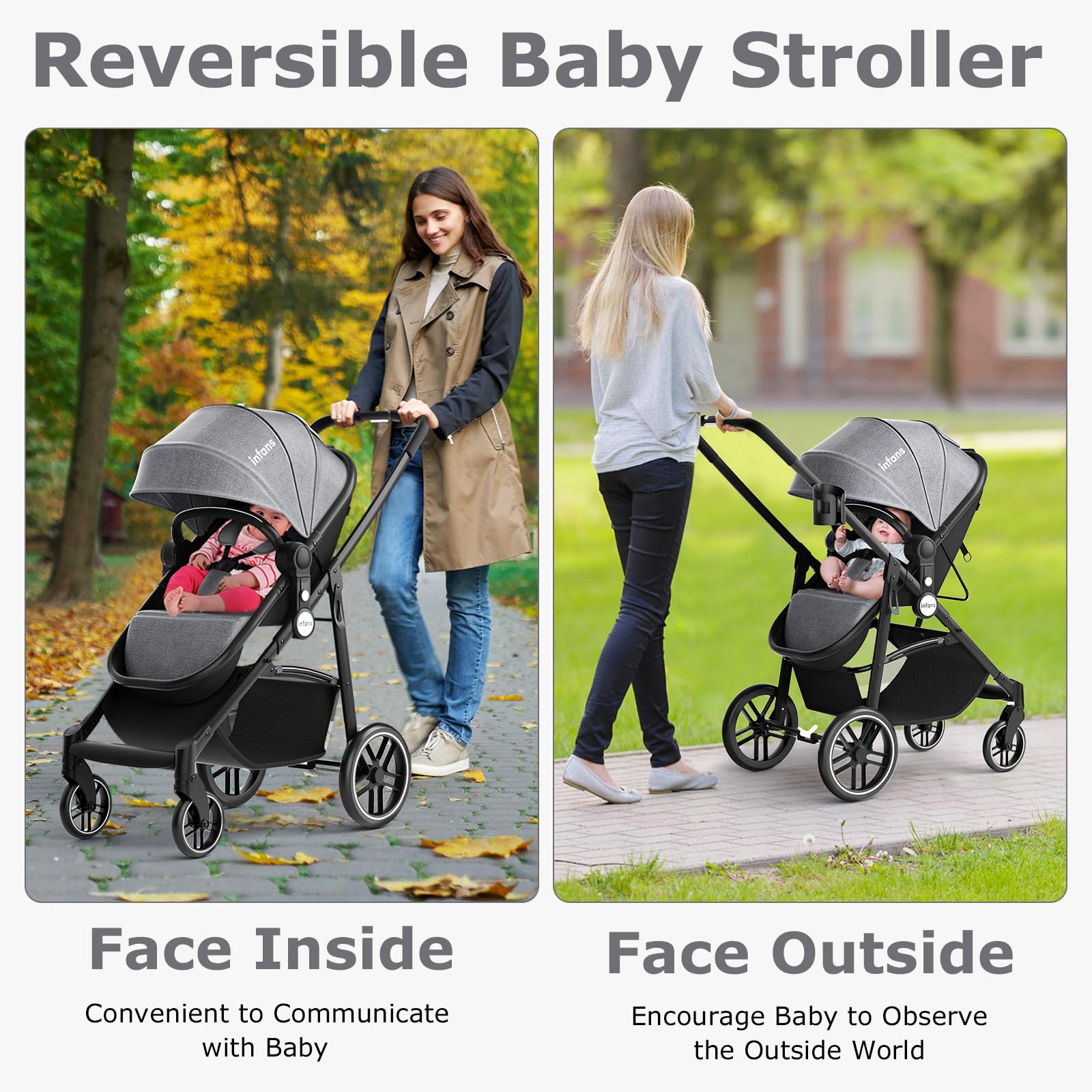 INFANS 2 in 1 Baby Stroller, High Landscape Infant Stroller, Foldable Pushchair