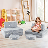 INFANS Modular Kids Play Couch, 6 PCS Toddler Creative Sectional Fort Building Sofa for Playroom, Bedroom