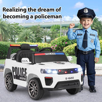 INFANS Ride on Police Car, 12V Kids Battery Powered Electric Vehicle with Siren, Flashing Lights, Bluetooth, Power Display