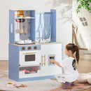 INFANS Kid Kitchen Playset, Toddler Wooden Pretend Cooking Set with Realistic Light & Sound, Stove, Microwave