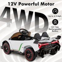 INFANS 2 Seater Kids Ride on Car, 12V 4WD Licensed Lamborghini Veneno Powered Electric Vehicle with Rocking Mode, Remote Control