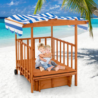 INFANS Children Playset Sandpit, 3 in 1 Kids Sandbox, Wooden Cedar Cabana Sandbox Playhouse for Outdoor Beach Backyard