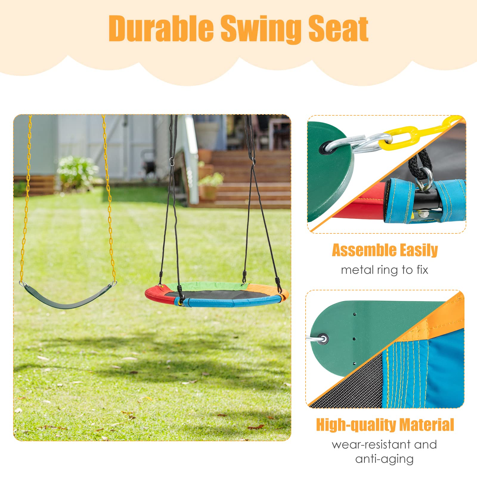 Kids Toddler Toy Adjustable Saucer Swing and Heavy Duty Belt Swing Seat for Indoor Outdoor Activity INFANS