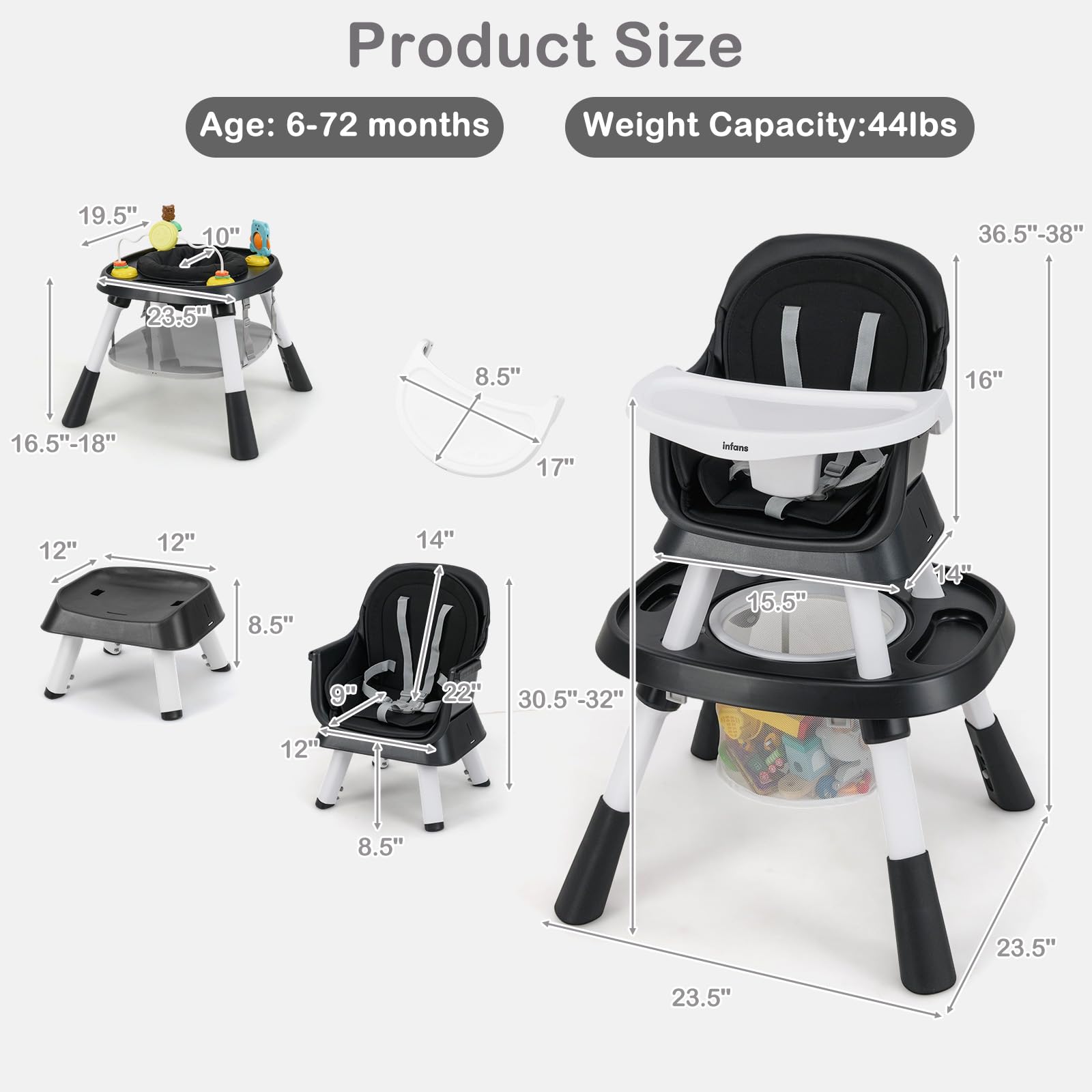 INFANS 9 in 1 High Chair, Convertible Baby Highchair, Table and Chair Set Building Block Infant Dining Booster Seat
