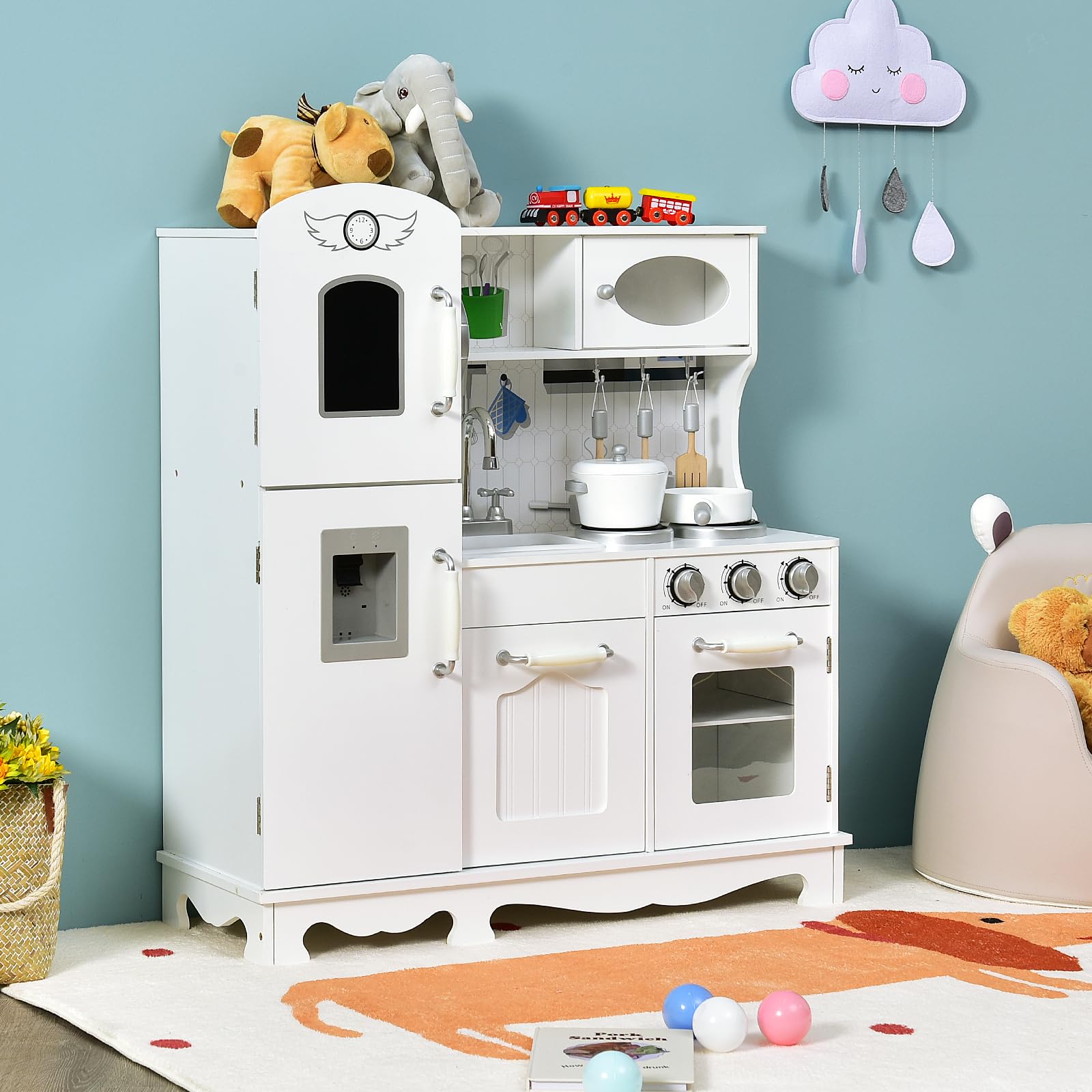 Wooden Kids Kitchen Playset Pretend Play Toys Cooking Gift for Boys Girls