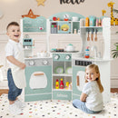 INFANS Corner Kids Kitchen Playset, Toddler Wooden Pretend Cooking Set with Lights Sounds Coffee Machine Washing Machine