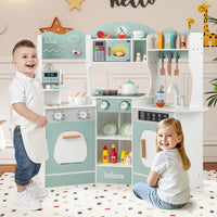 INFANS Corner Kids Kitchen Playset, Toddler Wooden Pretend Cooking Set with Lights Sounds Coffee Machine Washing Machine