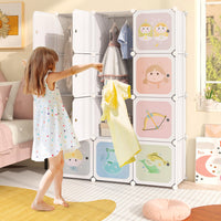 INFANS Children Wardrobe, Kid Closet Portable Baby Dresser Cute for Kids Bedroom Nursery Armoire with Doors