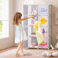 INFANS Children Wardrobe, Kid Closet, Cute for Kids Bedroom Nursery Armoire with 8 Cube, Kid Clothes Storage Organizer