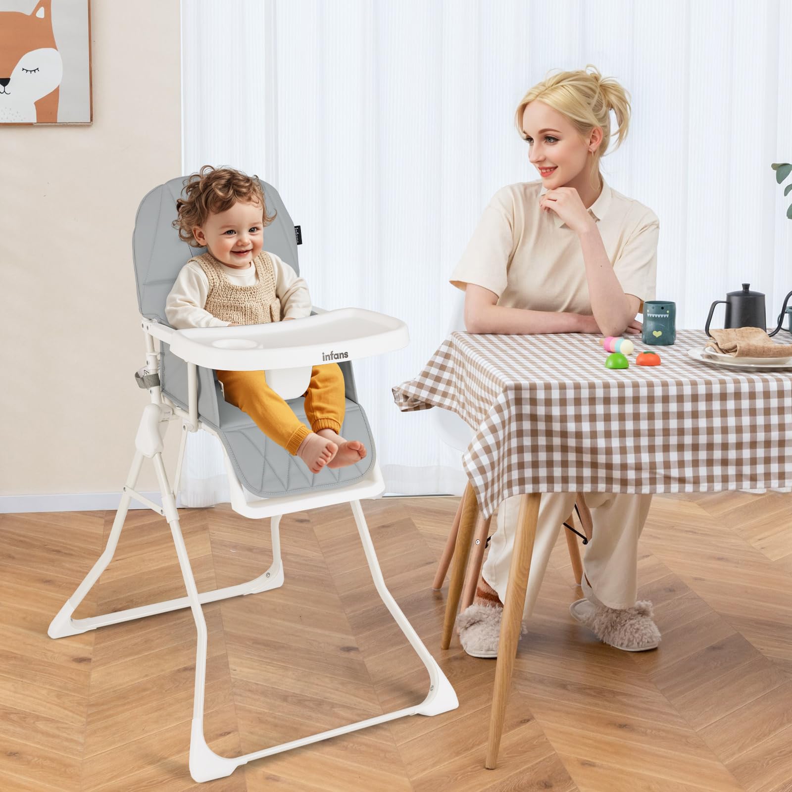 INFANS Baby High Chair, Quick Folding Portable Highchair for Babies and Toddlers with Adjustable Footrest Removable Dishwasher Tray PU Seat