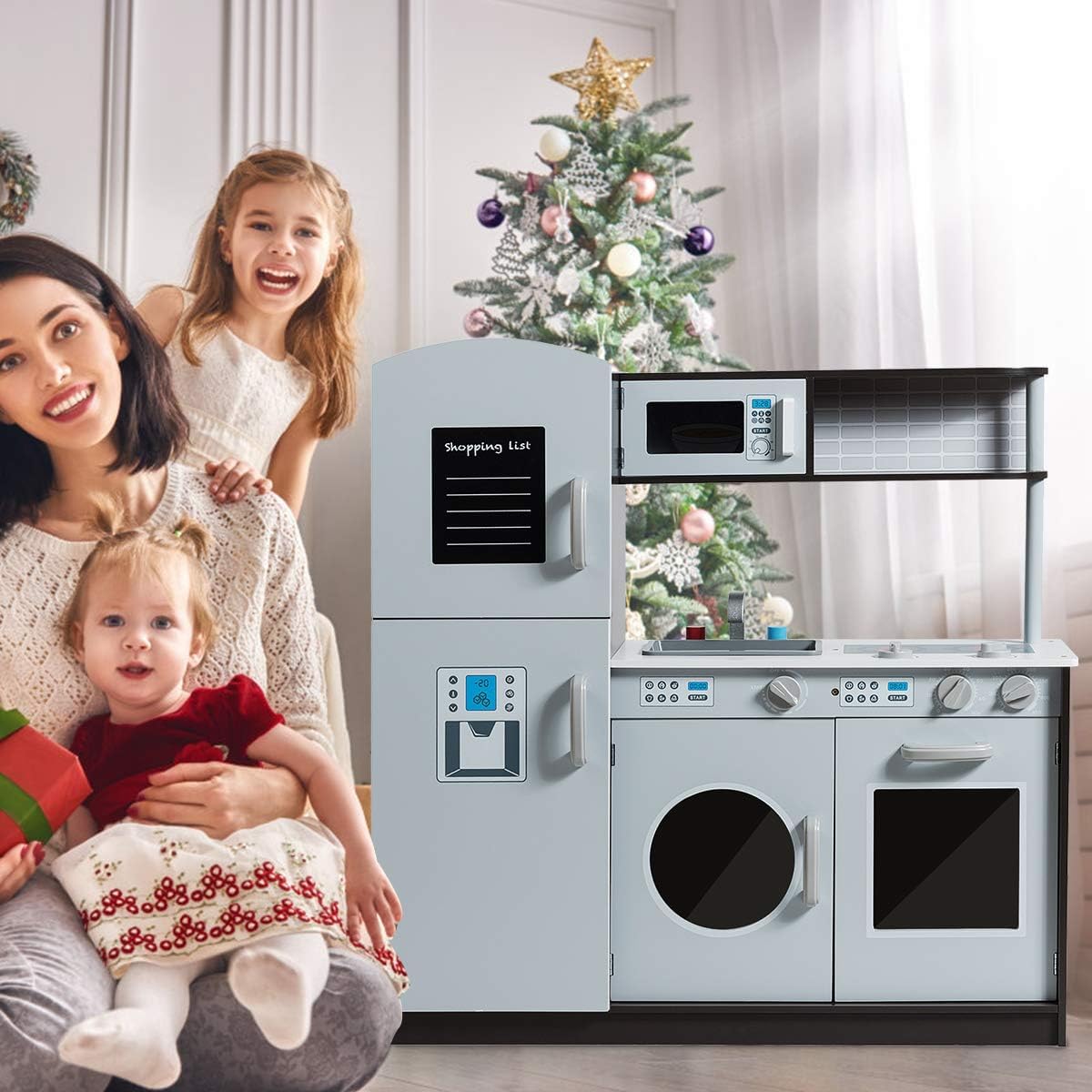 Gray Kids Kitchen Playset Pretend Play Toys Cooking Gift for Boys Girls
