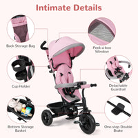 INFANS Kids Tricycle, 6 in 1 Baby Trike Toddler Bike with Reversible Seat, Adjustable Push Handle, Removable Canopy