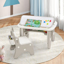 INFANS Kids Table and Chair Set, Activity Table with Magnetic Drawing Board Adjustable Height, Toddler Plastic Furniture Table