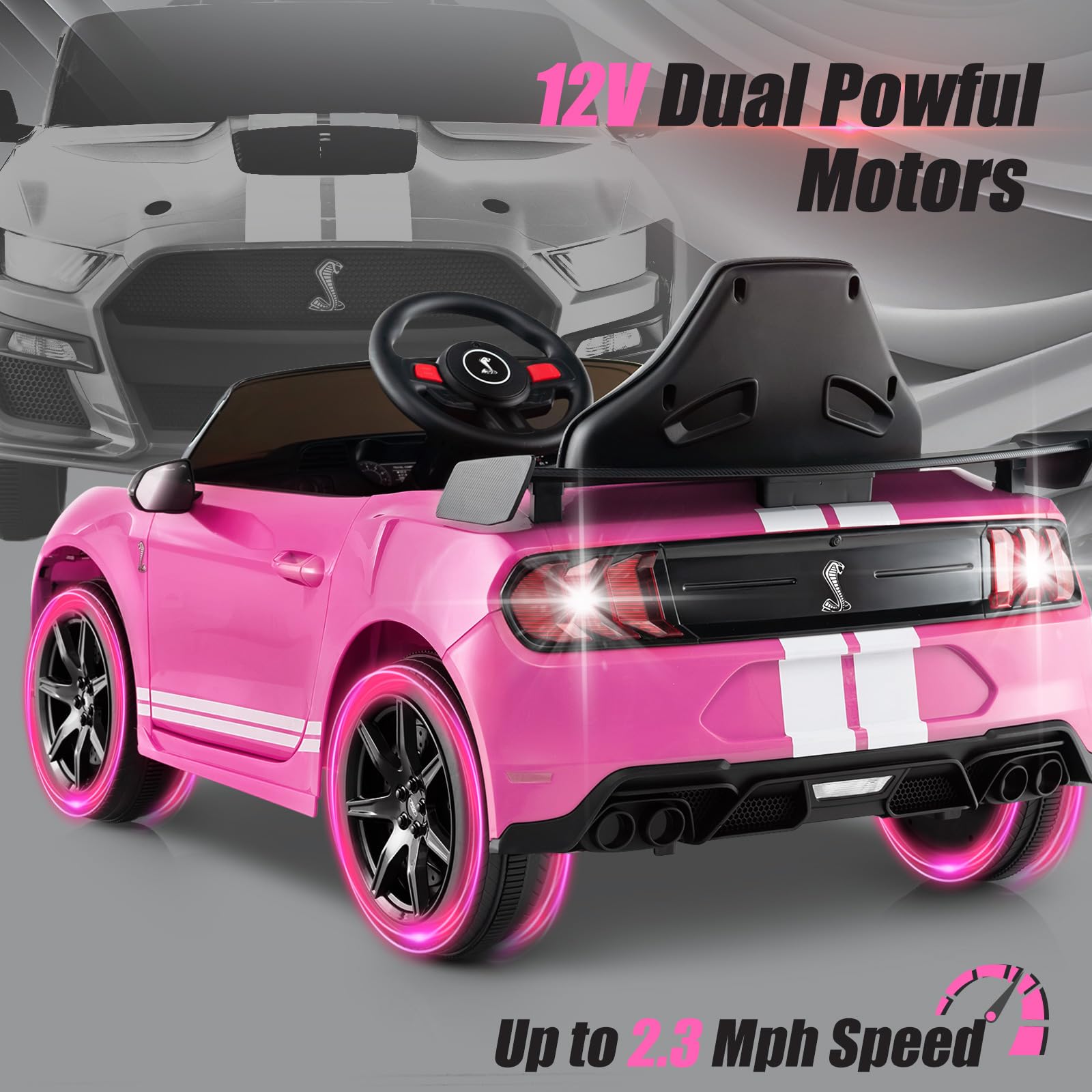 Licensed Ford Mustang GT500 Ride on Car for Kids by INFANS, Battery Powered Electric Vehicle with Remote Control, 37-96 months