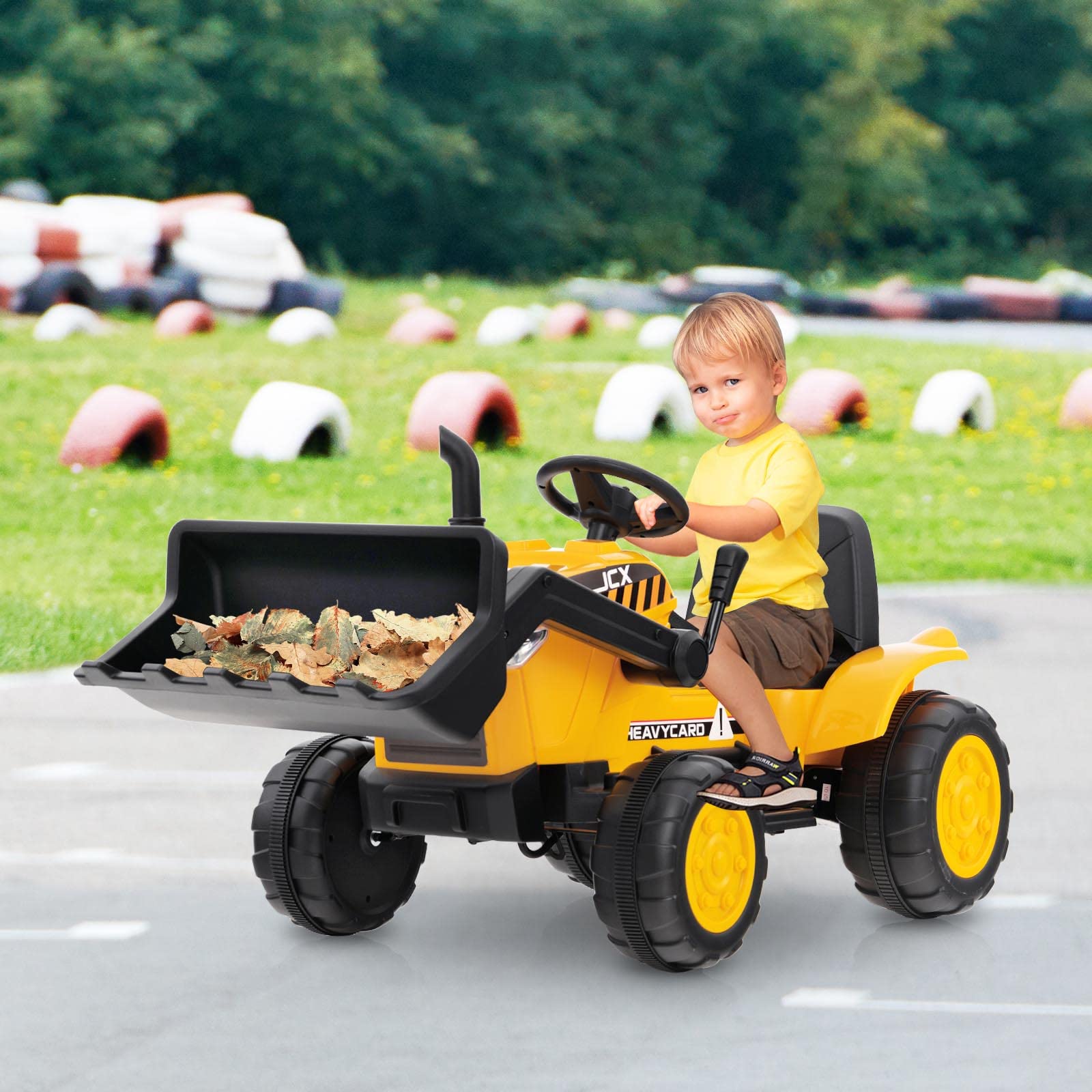 INFANS Kids Ride on Car, 12V Electric Excavator Vehicle Construction Truck, Toddlers Battery Powered Bulldozer Tractor