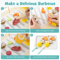 INFANS Kids Grill Playset, Wooden Pretend BBQ Toy Set with 21 Food Accessories, Role Play Kitchen Cooking Set