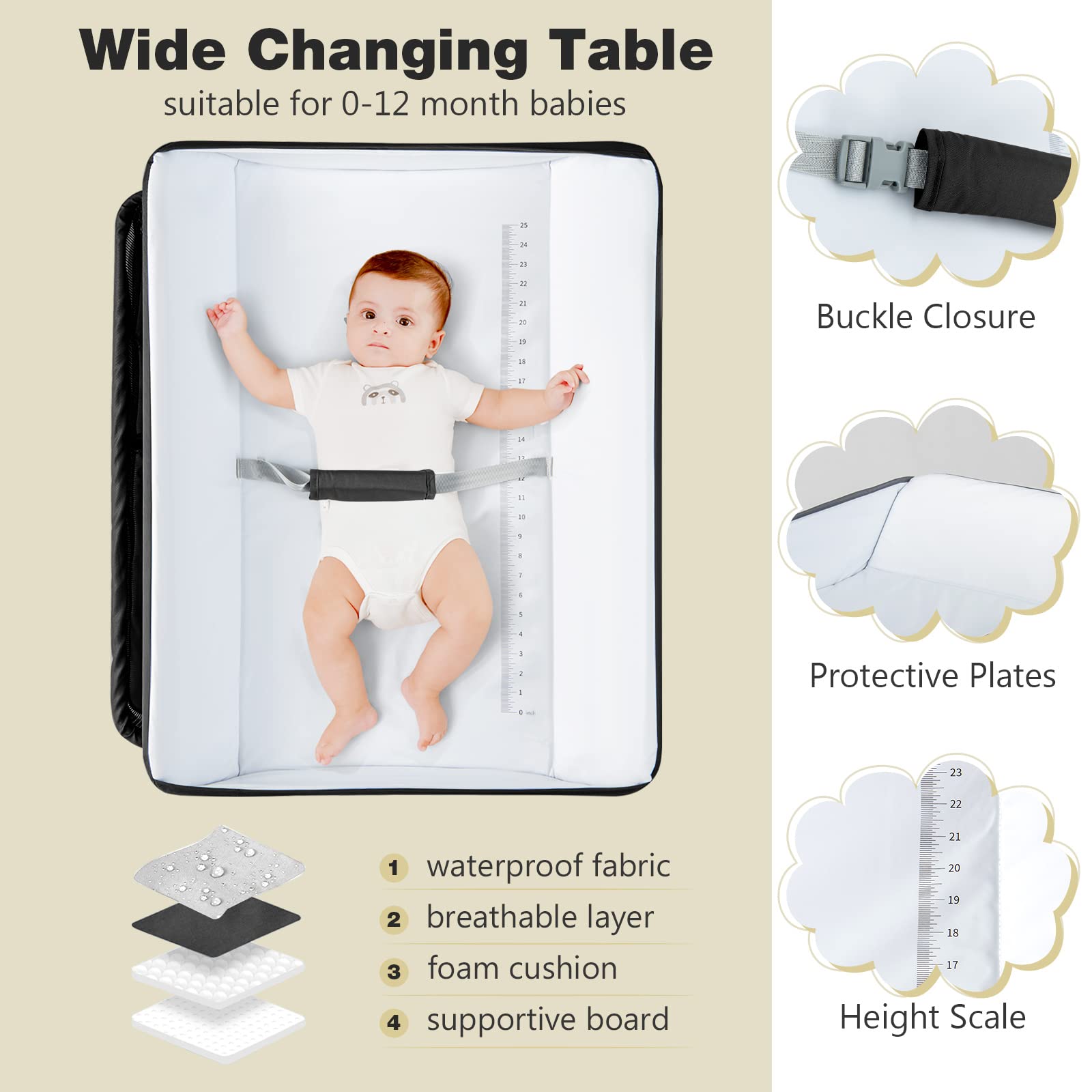 INFANS Baby Changing Table, Folding Diaper Station Portable Nursery Organizer with Safety Belt and Storage Racks