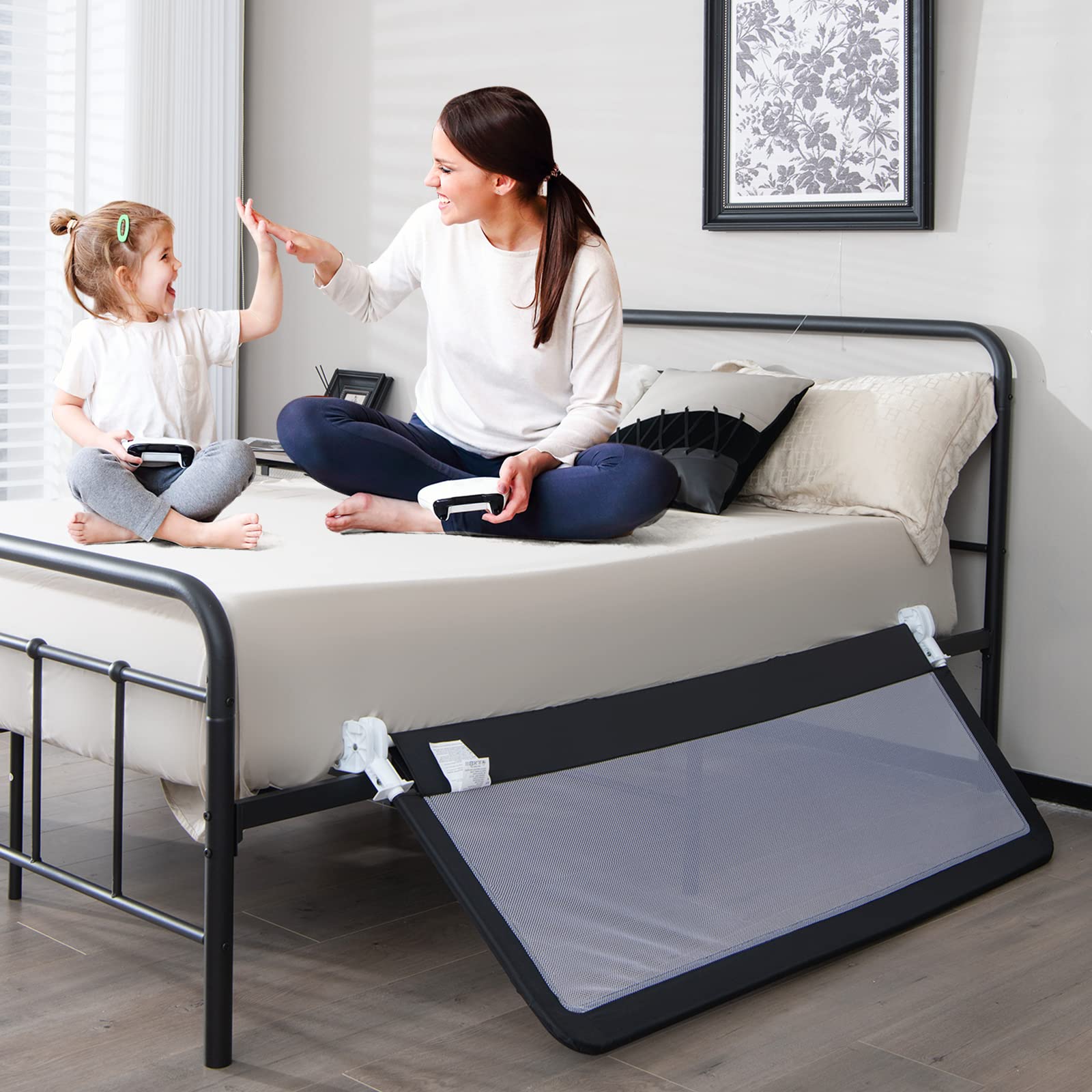 INFANS Bed Rails for Toddlers, Foldable Safety Baby Crib Rail Fit for Kids Twin, Extra Long Swing Down Bed Guardrail