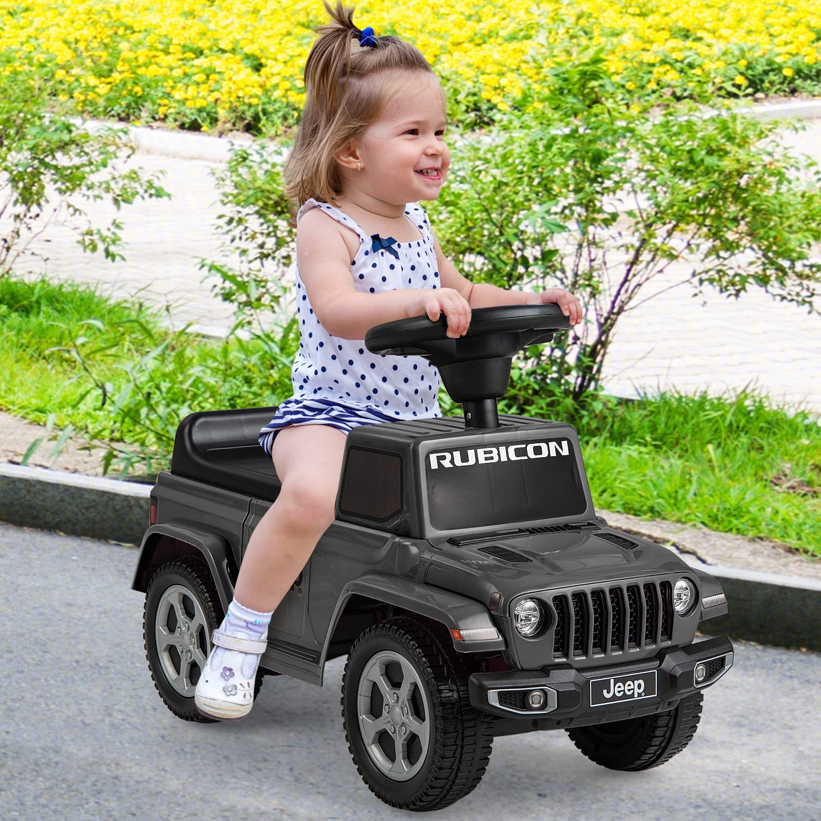 INFANS Kids Ride on Push Car, Licensed Jeep Foot-to-Floor Sliding Toddler Toy with Engine Sound