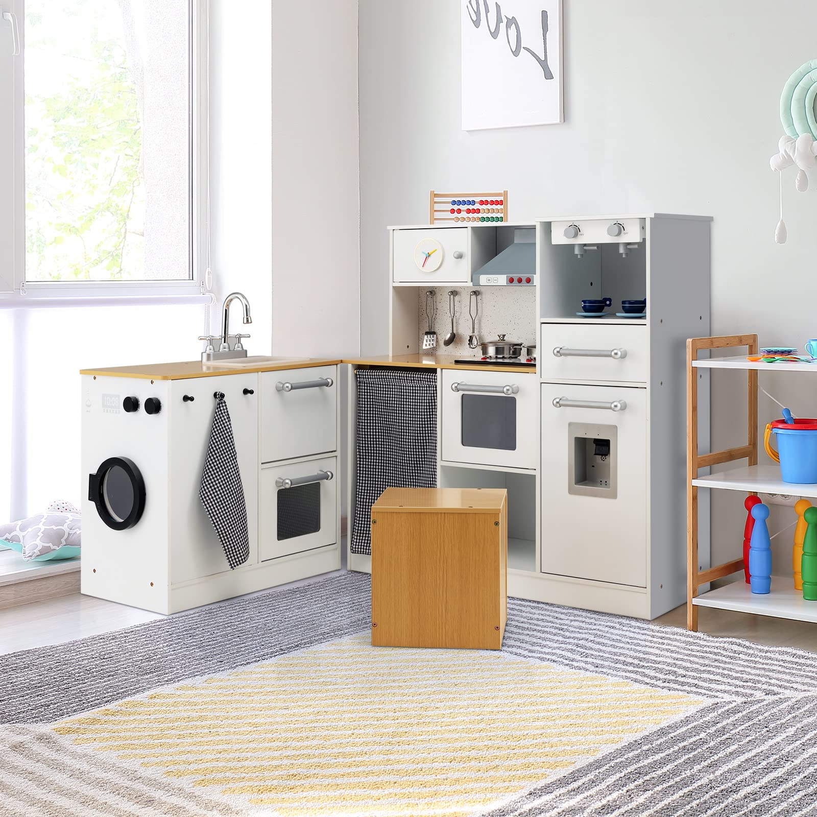 Wooden Play Kitchen for Toddlers with Sound