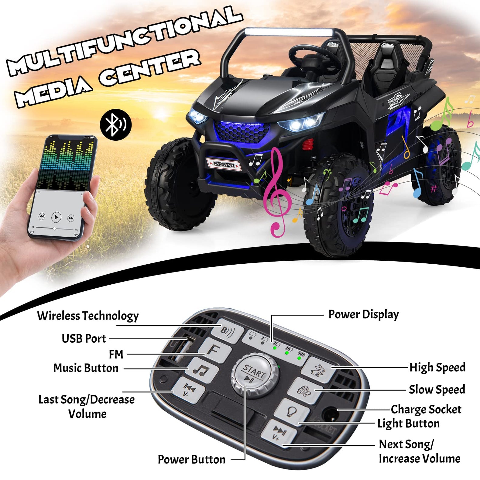 INFANS 2 Seater Kids Ride on UTV, 12V Electric Truck Car with Remote Control, Battery Powered Vehicle