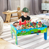 INFANS Train Table, 80 Pieces Wooden Kids Activity Toy Table Playset with Reversible Detachable Tabletop