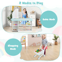 INFANS Kids Grocery Store Playset, Wooden Pretend Play Supermarket with LED Lights, Market Stand Toy