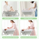 INFANS 2 in 1 Baby Changing Table with Bath Tub Unit, Folding Diaper Dresser Station with Wheels Waterproof Pad