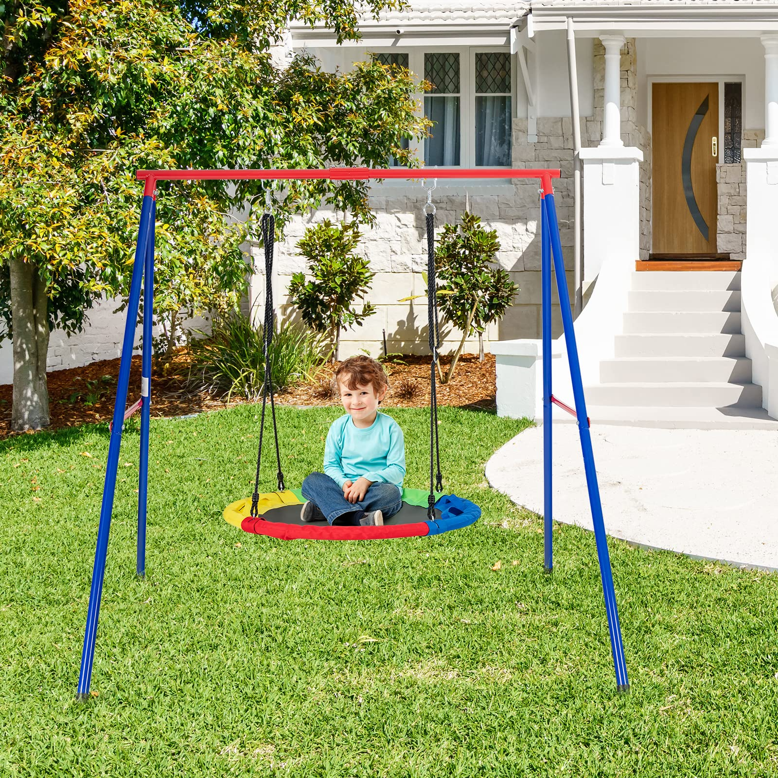 INFANS 550lbs Heavy Duty Metal Swing Frame, Extra Large A-Frame Swing Stand, Free Accessories with Ground Stakes
