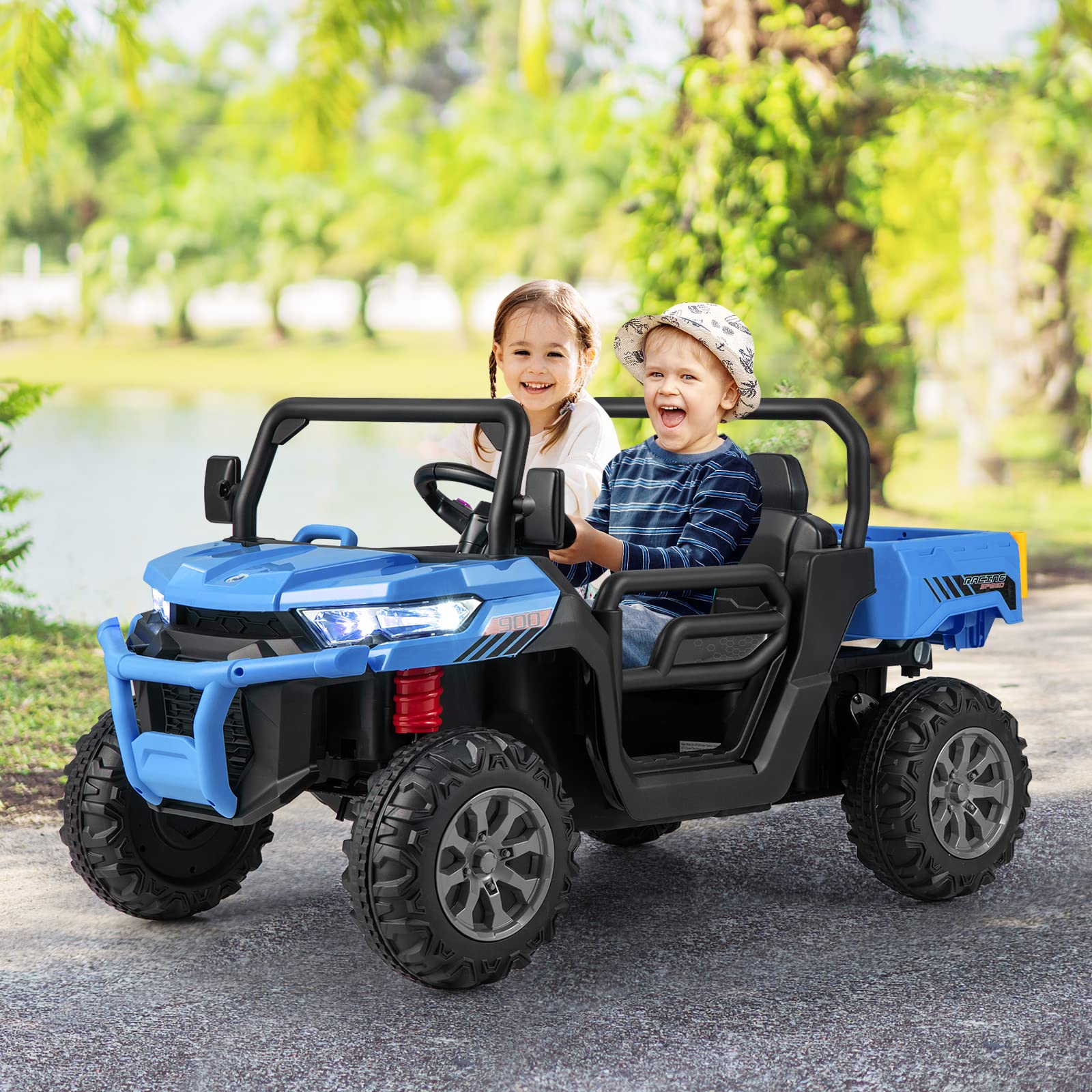INFANS 2 Seater Ride on UTV, 12V Kids Electric Vehicle Dump Truck, Toddlers Battery Powered Car with Music